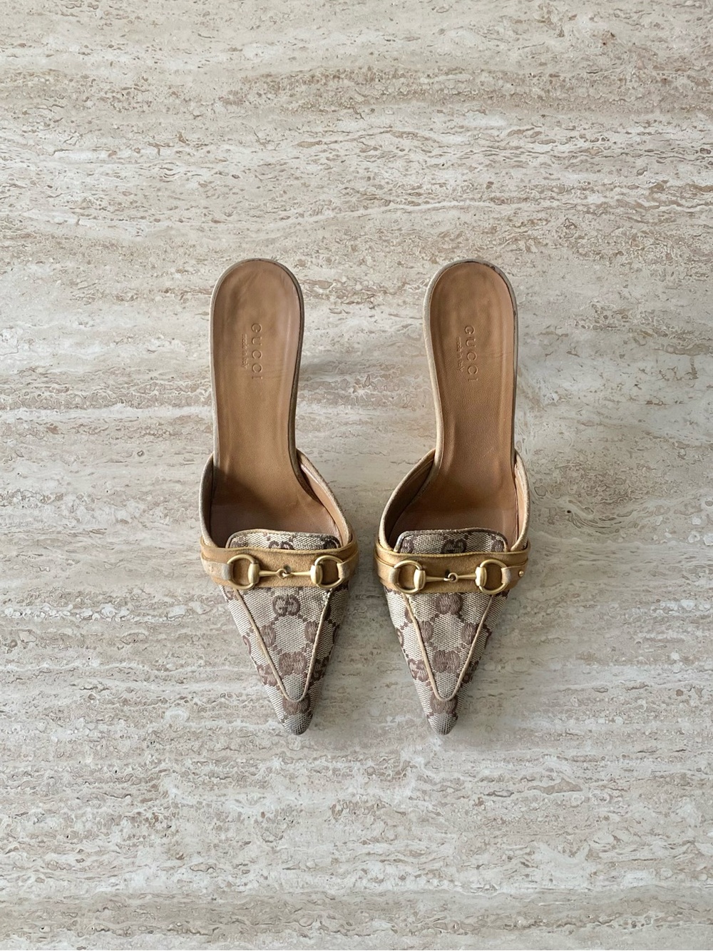 Vintage Gucci GG Canvas Horsebit Mule Heels